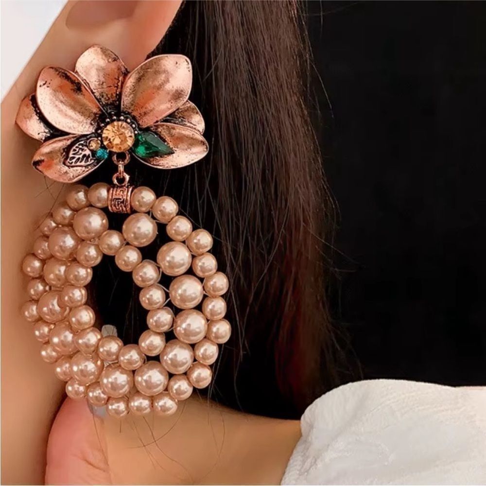 Bohemian rose gold pearl earrings M46